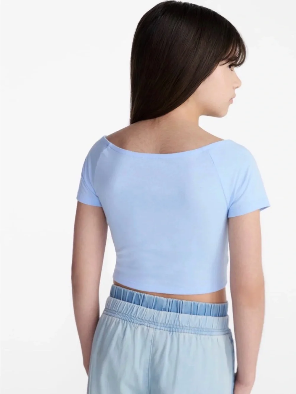 Light Blue Off-Shoulder Crop Top
